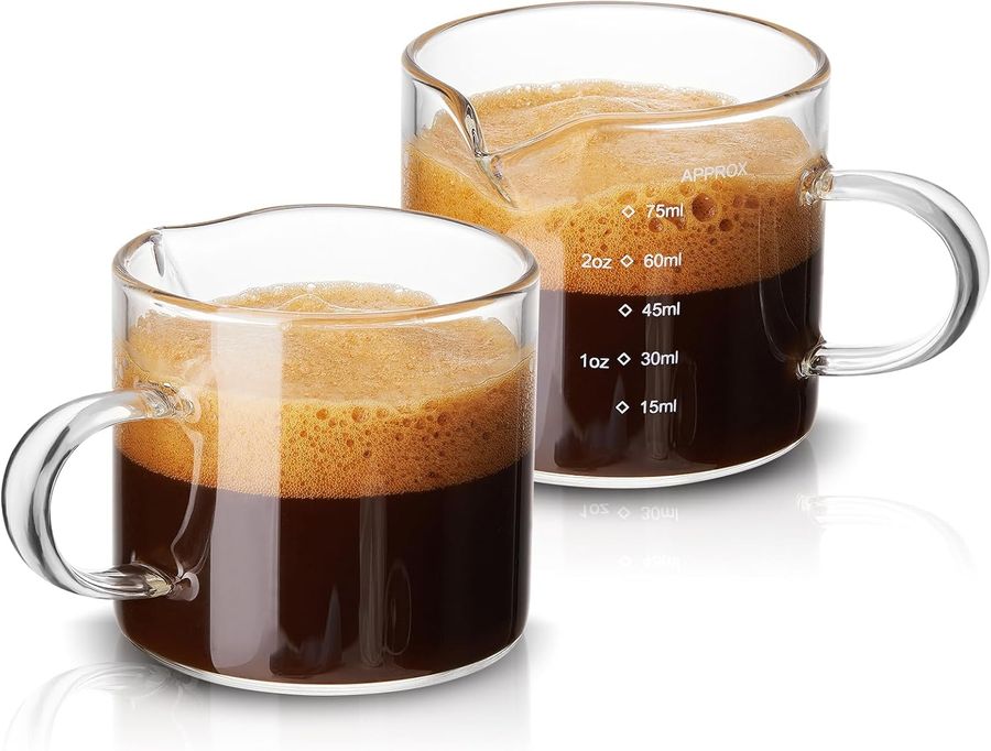 Mfacoy 2 Pack Measuring Cups, 75ML Espresso Cups with Handle, Espresso Shot Glasses with V-Shaped Mouth, Clear Accessories, Milk Frothing Pitcher added by Ruthann R