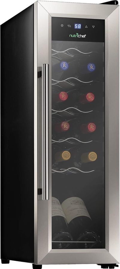12 Bottle Wine Cooler Refrigerator - White Red Wine Fridge Chiller Countertop Wine Cooler - Freestanding Compact Mini Wine Fridge 12 Bottle w/Digital Control, Stainless Steel Door - NutriChef PKCWC12 added by Bruna Renovato