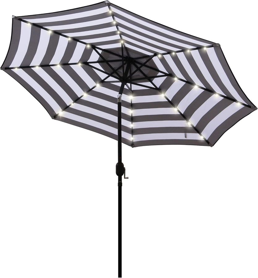 Blissun 9 ft Solar Umbrella 32 LED Lighted Patio Umbrella Table Market Umbrella with Tilt and Crank Outdoor Umbrella for Garden, Deck, Backyard, Pool and Beach (Black and White) added by Carolina Quinonez