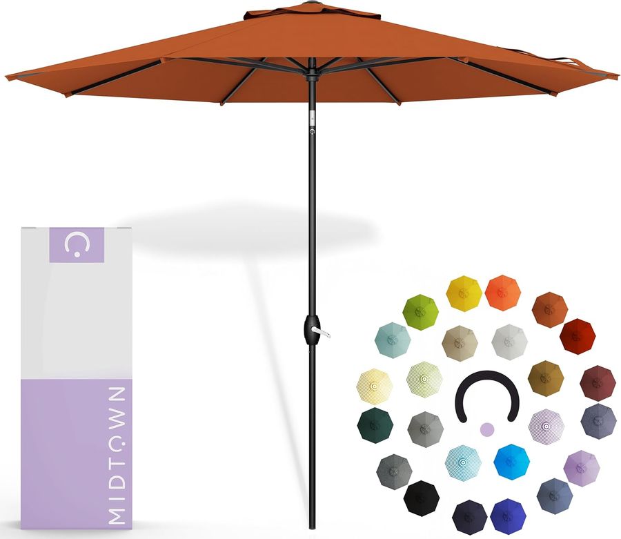 Midtown Umbrellas 10-Year-No-Fade - 6 Ft - UV Proof Terracotta Orange Polyester Fabric - Umbrella Outdoor Patio, Auto-Tilt Aluminum Frame Small Patio Umbrella for Garden, Pool & Deck - Black Pole added by sallie tyler