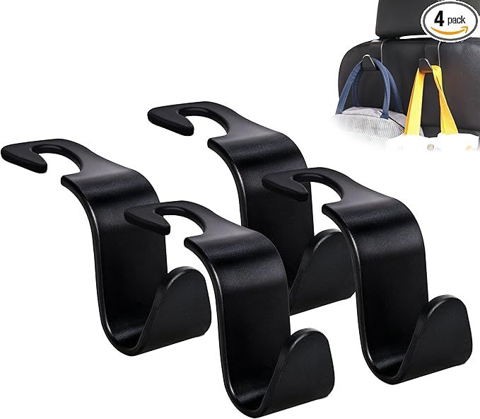Amooca Car Seat Headrest Hook 4 Pack Hanger Storage Organizer Universal for Handbag Purse Coat fit Universal Vehicle Car Black S Type added by Jenna Quinones
