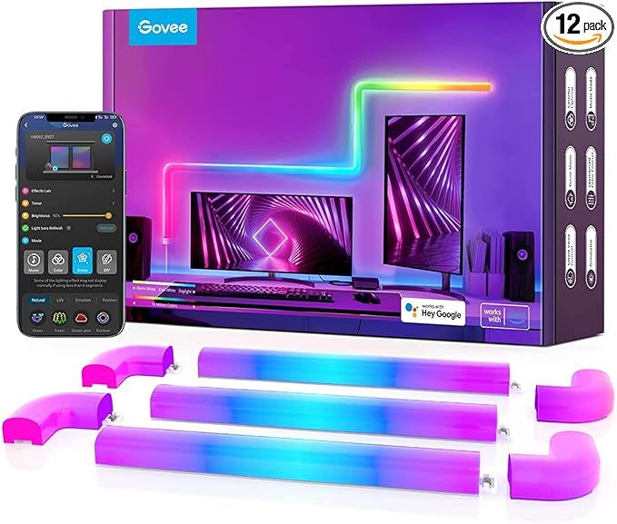 Govee Glide RGBIC Smart Wall Light, Multicolor Customizable, Music Sync Home Decor LED Light Bar for Gaming and Streaming, Alexa and Google Assistant, 8 Pcs and 4 Corners (only 1 Adapter) added by erika grossman