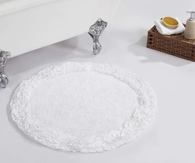 Better Trends Shaggy Border Collection is Ultra Soft, Plush and Absorbent Tufted Bath Mat Rug 100% Cotton in Vibrant Colors, 30" Round, White added by KATHERINE ECK