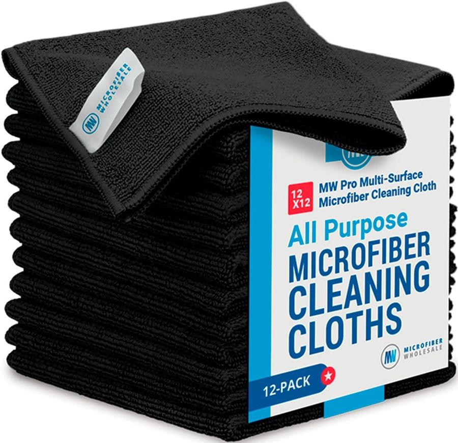 12" x 12" Pro Multi-Surface Microfiber Cleaning Cloths | Black - 12 Pack | Premium Microfiber Towels for Cleaning Glass, Kitchens, Bathrooms, Automotive, Supplies & Products added by Ruthann R