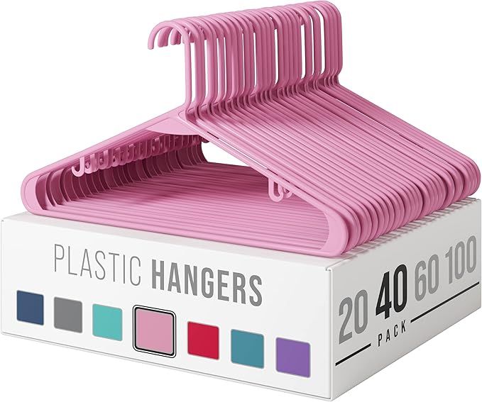 Plastic Clothes Hangers (20, 40, 60, 100 Packs) Heavy Duty Durable Coat and Clothes Hangers | Vibrant Color Hangers | Lightweight Space Saving Laundry Hangers (40 Pack - Pink) added by Erica Ramon