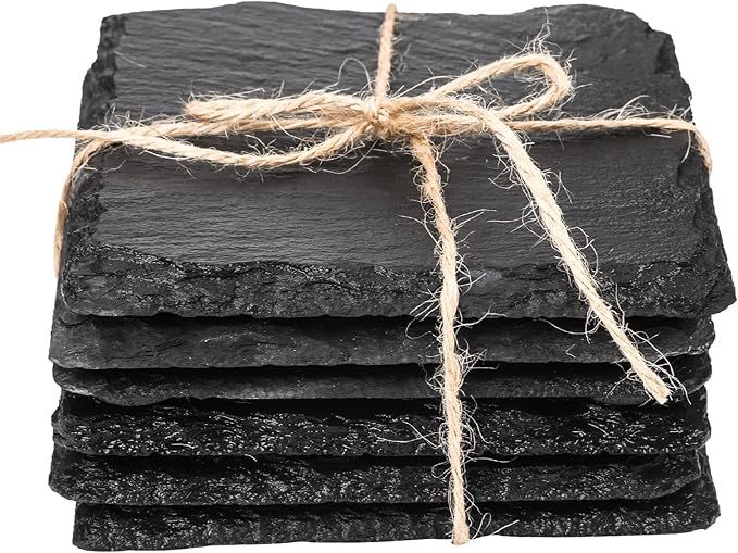 Set of 6 Coasters Slate Coasters with Hemp Rope Drink Coasters Black Stone added by Liz Kirby
