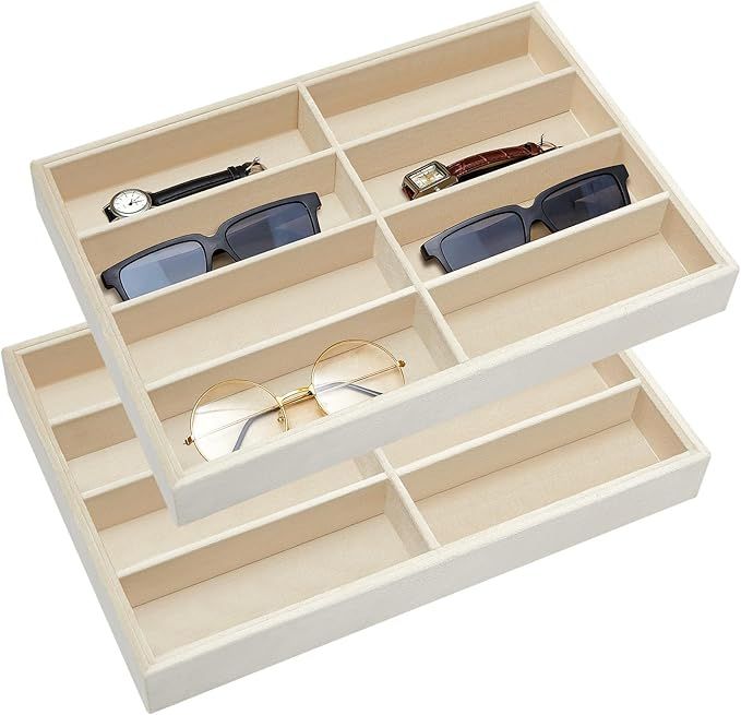 Amylove 2 Pieces Sunglass Organizer Trays Velvet Glasses Tray Stackable Jewelry Organizer Trays Sunglass Display Organizer Sunglass Display Box, 8 Grids (Beige) added by Rachel Fedorov