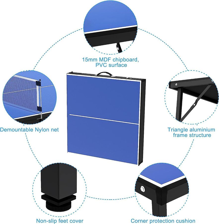 GAOMON Portable Ping Pong Table,Mid-Size Foldable Tennis Table with Net for Indoor Outdoor, Blue, 60"l x 26"d x 27.5"h Inch added by Kate Lynn Nemett