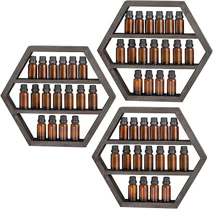 LIANTRAL Essential Oil Storage Shelf Nail Polish Organizer, Set of 3 Hexagon Floating Shelves Wall Mounted Shelves, Cosmetic Display Cases for Essential Oils, Nail Polish, Lipstick, Perfume added by Spoak Member