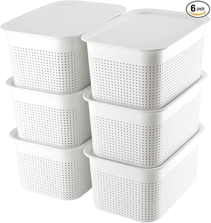 AREYZIN Plastic Storage Bins With Lid Set of 6 Storage Baskets for Organizing Container Lidded Storage Organizer Bins for Shelves Drawers Desktop Closet Playroom Classroom Office, White added by Rachel Fedorov