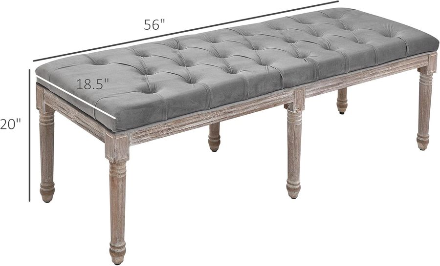 HOMCOM Sitting Bench Tufted Upholstered Fabric Ottoman with Rubberwood Legs for Living Room, Bedroom, Hallway, Grey added by Kate Lynn Nemett