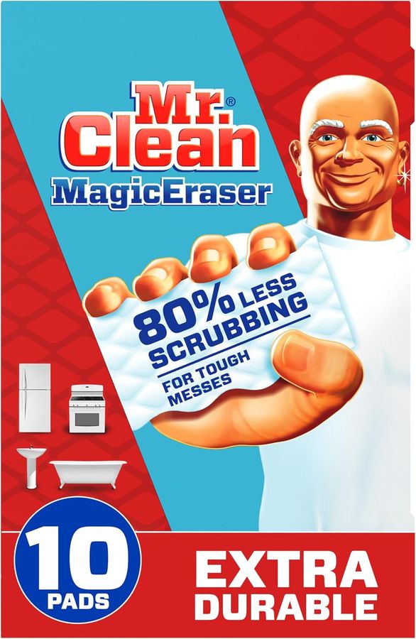 Mr. Clean Magic Eraser, Extra Durable, Multi Purpose Cleaner, Shoe, Bathroom, Shower, and Car Window and Windshield Cleaner, Cleaning Pads, 10 Count added by Ruthann R