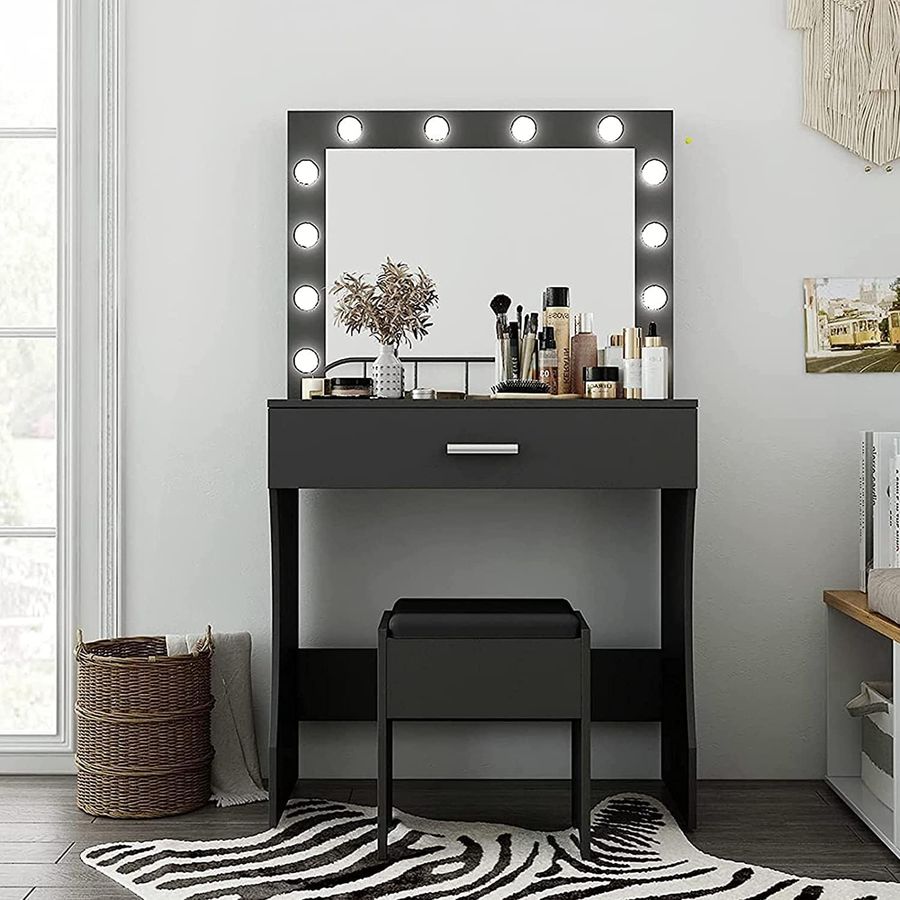 Titoni Vanity Set with Lighted Mirror, Makeup Vanity Table with Lights, Vanity Desk for Bedroom Lots Storage Makeup Desk Black added by Erica Ramon