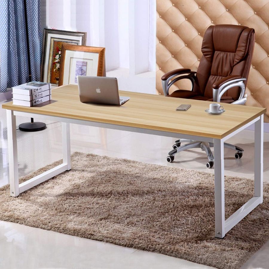 NSdirect 63" Computer Desk,Large Home Office Desk Wide Workstation 1 inch Thicker Tabletop for Writing,Games and Home Work PC Desk Modern Finish Wood Board and Sturdy Steel Legs,Oak+White added by Emily Labega