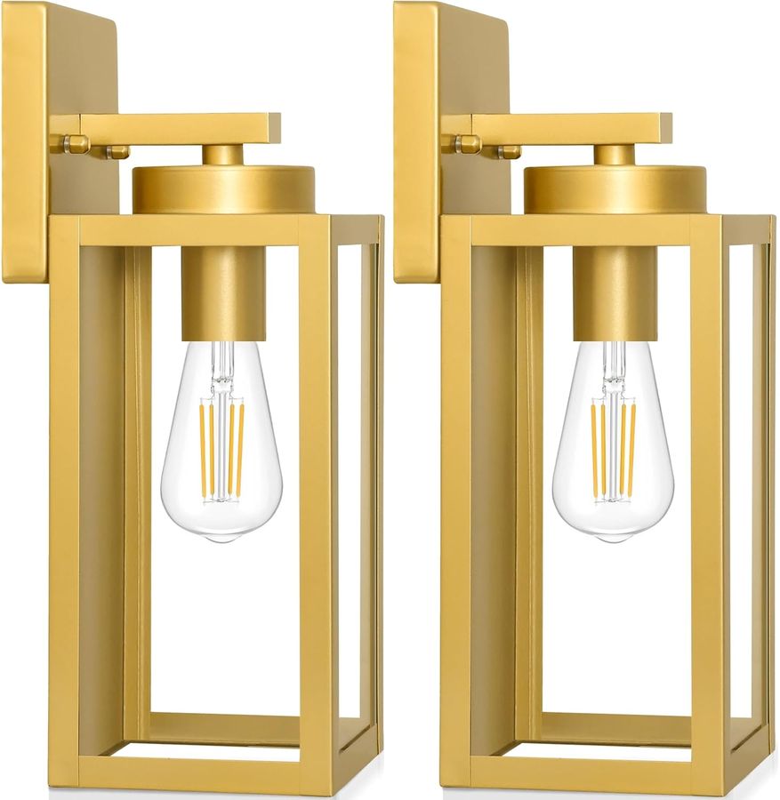 BesLowe 2-Pack Outdoor Wall Light Fixtures, Exterior Waterproof Wall Lanterns, Porch Sconces Wall Mounted Lighting with E26 Sockets & Glass Shades, Modern Wall Lamps for Patio Front Door, Gold added by Belinda McClendon