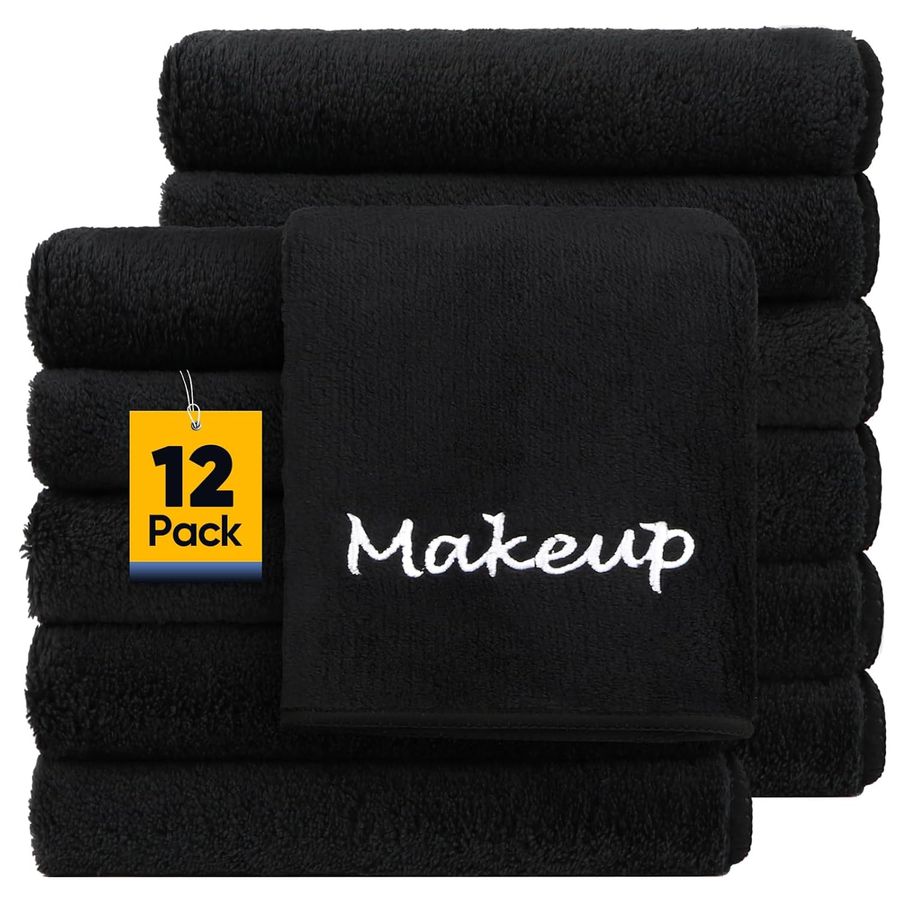Makeup Remover Cloths, 12 Pack Black Facial Wash Cloth, Soft Coral Fleece Microfiber Towels for Face, Hand, and Bathroom(13" x 13") added by Ruthann R