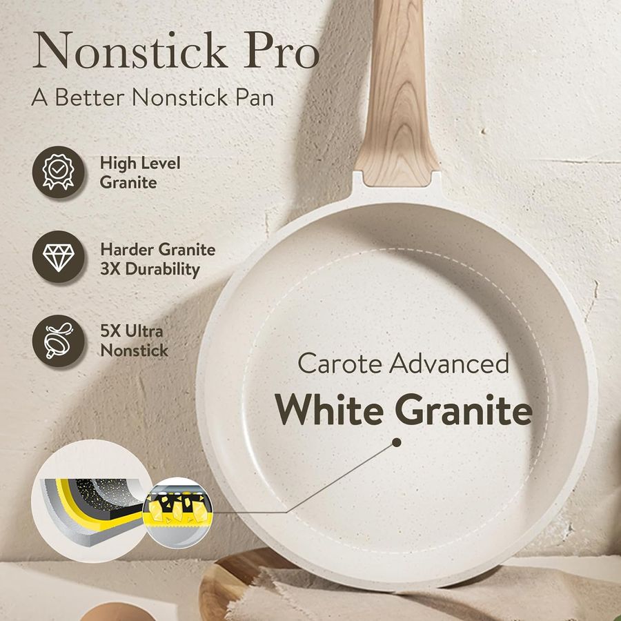 CAROTE 21Pcs Pots and Pans Set, Nonstick Cookware Sets, White Granite Induction Cookware Non Stick Cooking Set w/Frying Pans & Saucepans(PFOS, PFOA Free) added by Ruthann R