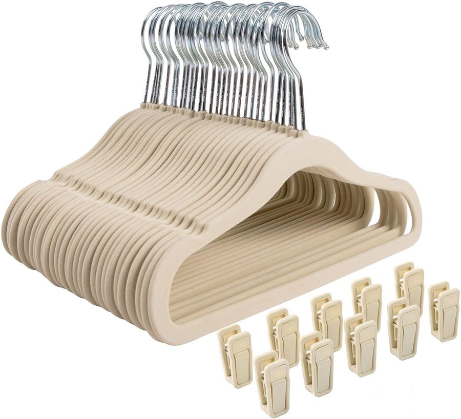 Finnhomy Non-Slip Clothes Hanger for Baby and Kids 30-Pack Velvet Hangers with 10 Finger Clips,Beige added by Rachel Fedorov