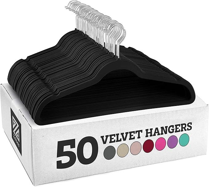 Zober Velvet Hangers 50 Pack - Heavy Duty Black Hangers for Coats, Pants & Dress Clothes - Non Slip Clothes Hanger Set - Space Saving Felt Hangers for Clothing added by Rachel Fedorov