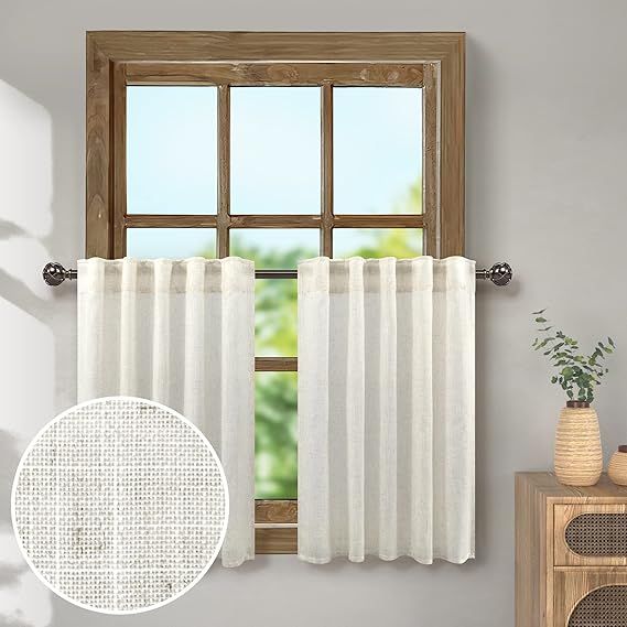 Farmhouse Kitchen Curtains 30 Inch Length for Small Bedroom Back Tab Pocket Light Airy Breathable Linen Cafe Tiers Boho Casual Semi Transparent Short Half Window Curtain for Bathroom 30x30 Cream Ivory added by Shannon Jernigan