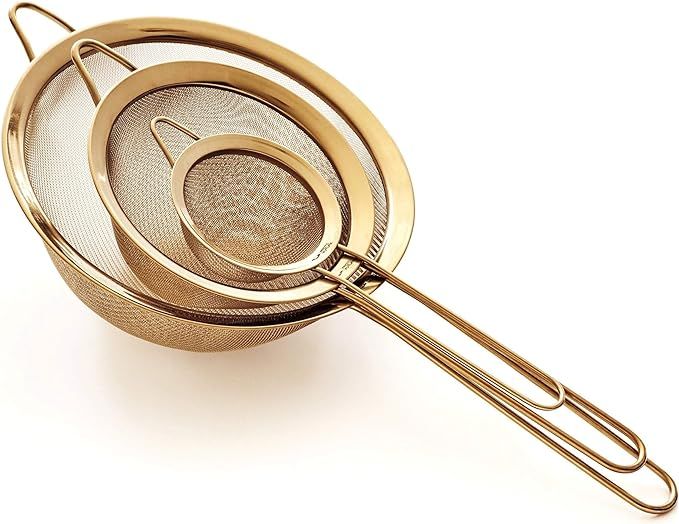 Proto Future Strainer Set Fine Mesh – Premium 304 Stainless Steel (18/8) – 3.3″, 5.5″ and 8″ Sturdy Kitchen Strainers (Gold) added by Jenna Quinones