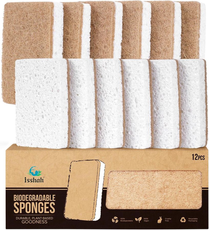 Plant-Based Kitchen Sponges - FSC Certified and PETA Approved, Natural, Eco-Friendly, Biodegradable Sisal Hemp Sponges for Dishes, Cleaning Sponge for Kitchen, Bathroom, Household - 12 Count added by Ruthann R