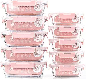 C CREST [10 Pack] Glass Meal Prep Containers, Food Storage Containers with Lids Airtight, Glass Lunch Boxes, Microwave, Oven, Freezer and Dishwasher Safe added by Nomadic Nooks