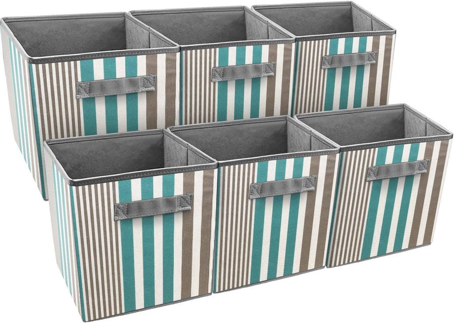 Sorbus® Foldable Storage Cube Basket Bin, Vertical Stripe Line Pattern (6 Pack, Aqua) added by Rachel Fedorov