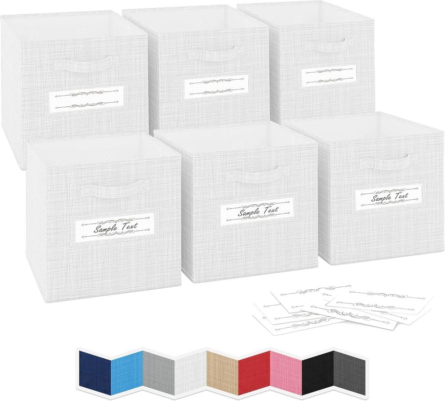 13x13x13 Large Storage Cubes - Set of 6 Storage Bins |Features Dual Fabric Handles | Cube Storage Bins | Foldable Closet Organizers and Storage | Fabric Storage Box for Home, Office (White-Grey) added by Rachel Fedorov