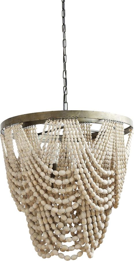 Beaded Chandelier Rustic Farmhouse Boho Light Fixture with Wooden Beads - 2-Tier Draped Bead Chandelier added by Alivia Korsun