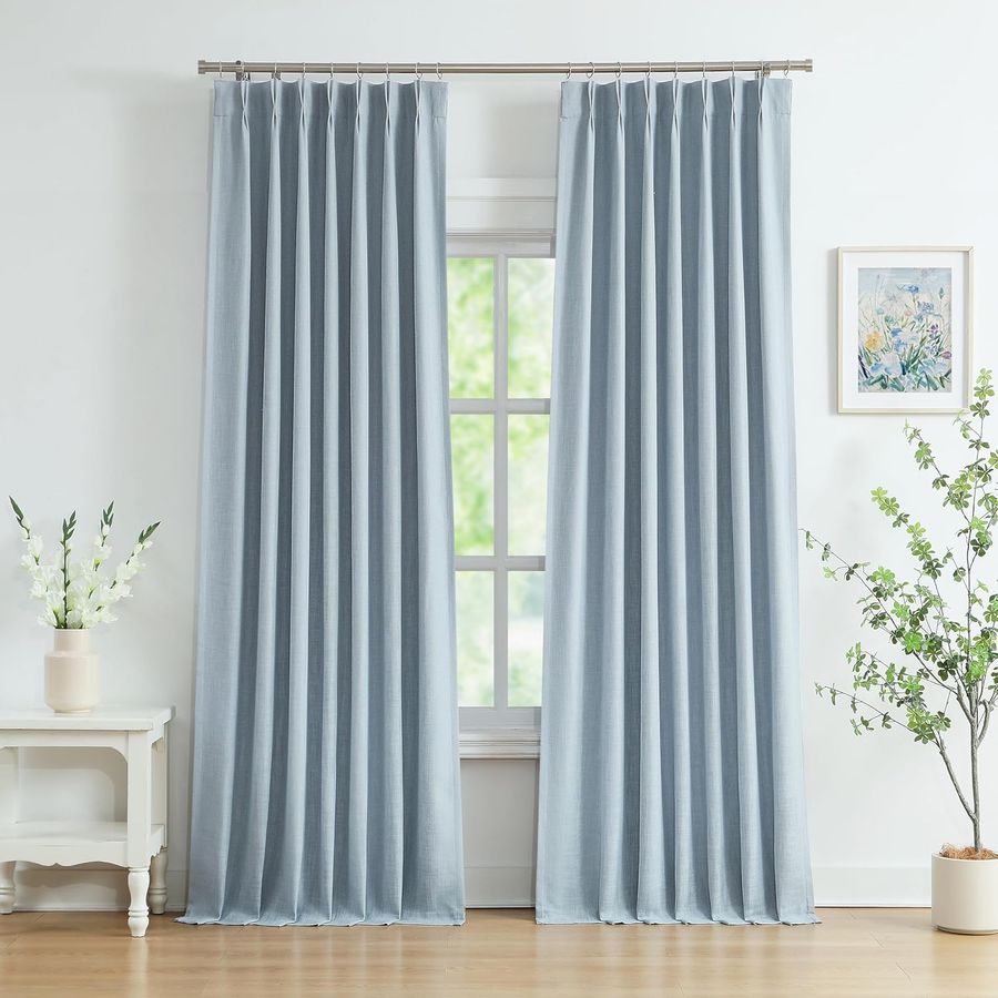 WEST LAKE 95 Inches Length Dusty Blue Bailey Pinch Pleated Full Blackout Curtain Panels with 100 Light Blocking Liners,Linen Textured Drape for Bedroom Living Room,Backtab Window Treatment,40"Wx95"Lx2 added by Madison Rush