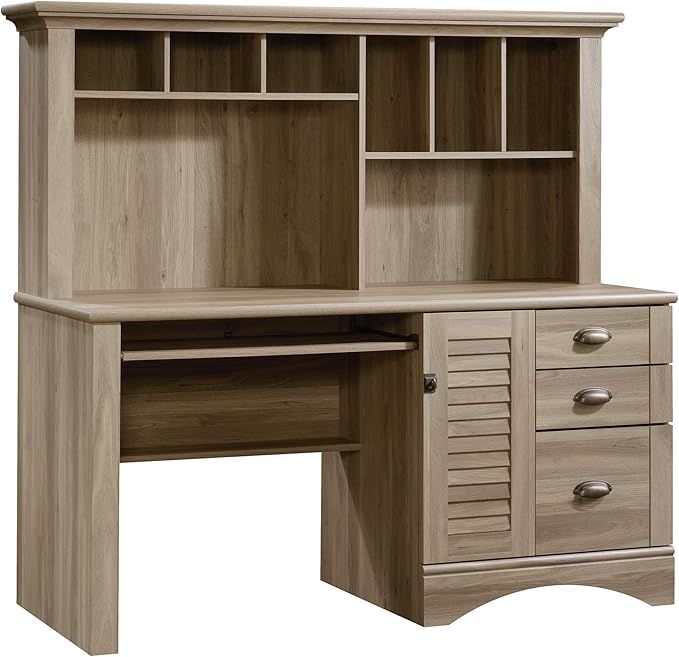 Sauder Harbor View Computer Desk with Hutch, Salt Oak finish added by Alivia Korsun