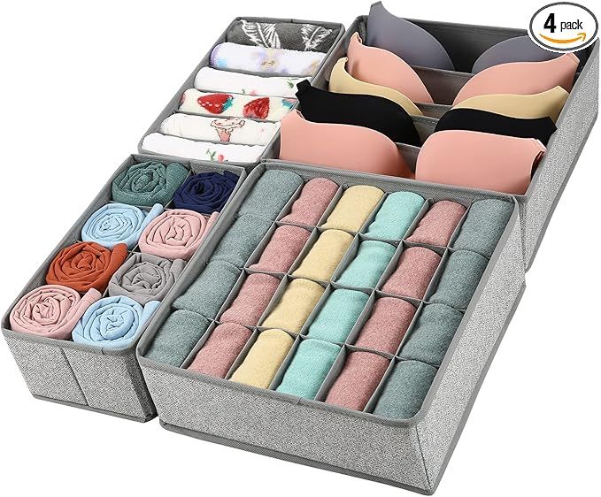 GOGOODA 4 Pcs Bra and Underwear Drawer Organizers Divider, Closet Socks Organizer and Storage Boxes for Lingerie, Bra, Undies added by Where The Heart Is Designs