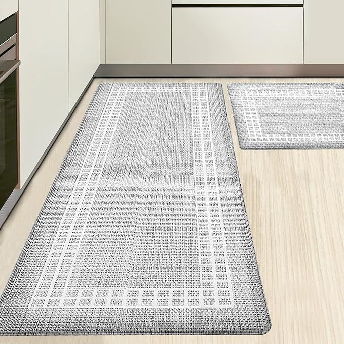 WEZVIX Anti Fatigue Kitchen Rugs Set [2 PCS], Cushioned Waterproof Floor Mats, Kitchen Rugs and Mats Non-Skid, Ergonomic Comfort foam Kitchen Mat for Floor Home, Office, Sink, Laundry - Grey and White added by Where The Heart Is Designs