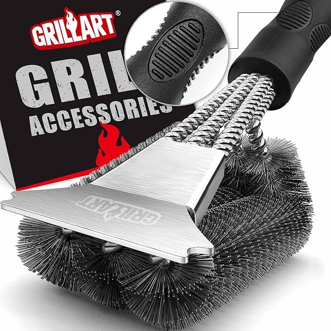 GRILLART Grill Brush and Scraper, Extra Strong BBQ Cleaner Accessories, Safe Wire Bristles 18" Barbecue Triple Scrubbers Cleaning Brush for Gas/Charcoal Grilling Grates, Wizard Tool BR-8115 added by Nomadic Nooks