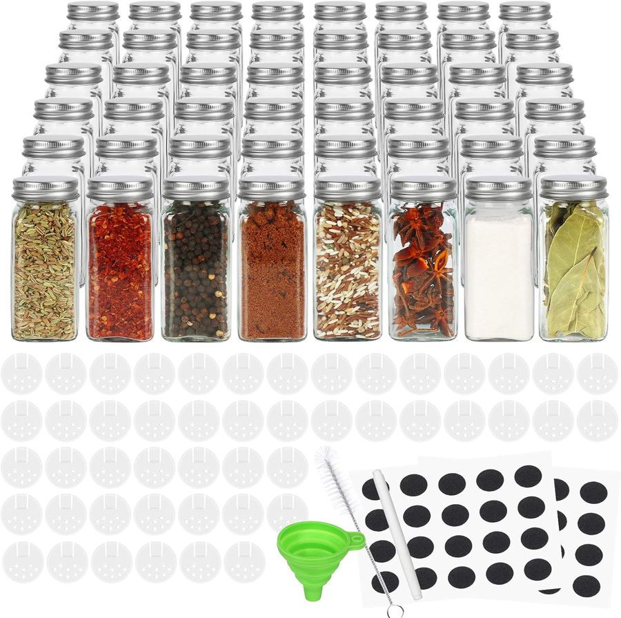 48 Pcs Glass Spice Jars with Spice Labels ,4oz Empty Square Spice Bottles with Shaker Lids and Airtight Metal Caps ,Chalkboard Pen and Silicone Collapsible Funnel Included added by Rachel Fedorov