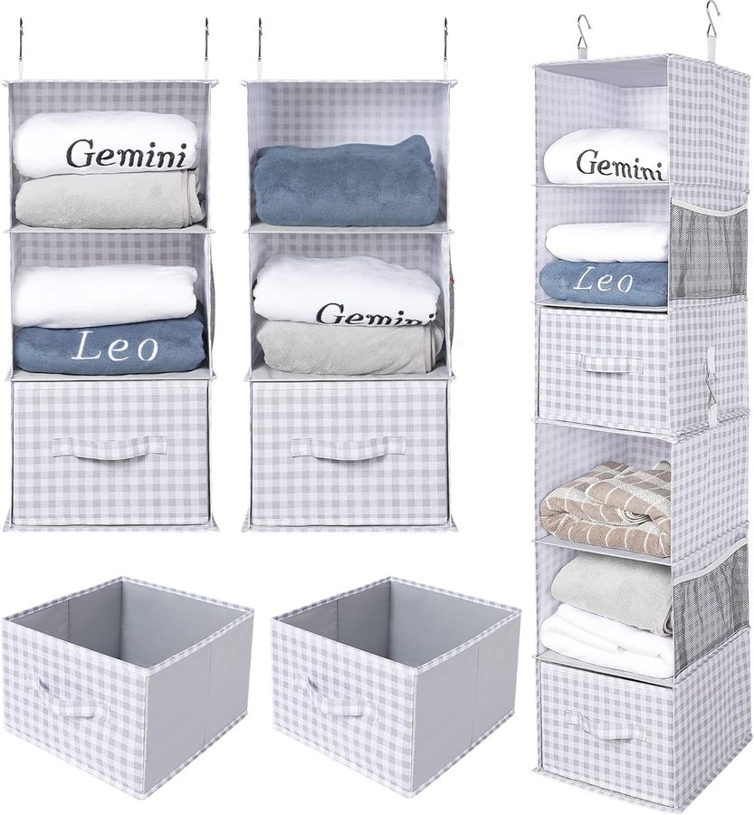 DAYDAYHOME 6-Shelf Hanging Closet Organizer , Two 3-Shelf Closet Hanging Storage Organizer with Drawers ,Canvas Hanging Closet Shelves for Closet,Bedroom,RV,Nursery( Heavy-Duty ,Grey) added by Rachel Fedorov
