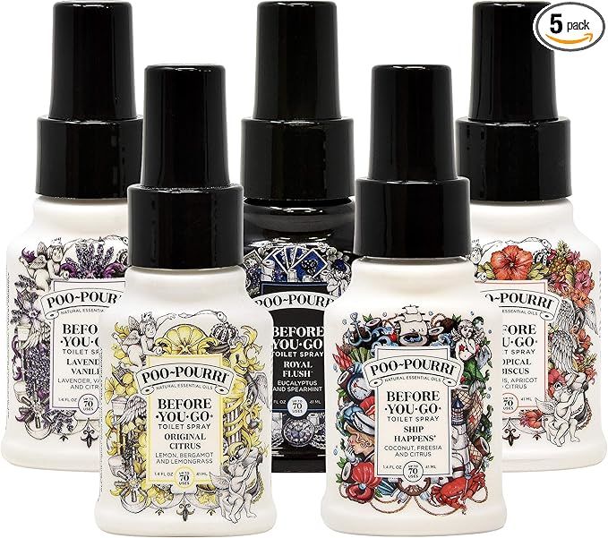 Poo-Pourri Set - Includes Original Citrus, Lavender Vanilla, Tropical Hibiscus, Ship Happens, and Royal Flush 1.4 Ounce Bottles added by Nomadic Nooks
