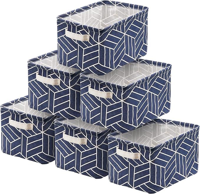 6 Pcs Storage Basket Foldable Cube Fabric Bins Square Mini Box Receive Organizer Rectangle Canvas with Handles for Nursery Home Office Kids Toys Books Small 11x8x6.3 inch Navy added by Rachel Fedorov