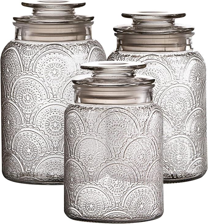 Style Setter Canister Set 3-Piece Glass Jars in 34oz, 44oz & 54oz Retro Design w/ Airtight Lids for Cookies, Candy, Coffee, Flour, Sugar, Rice, Pasta, Cereal & More added by Jenna Quinones