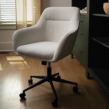 Martha Stewart Rayna Swivel Task Chair with Flared Arms for Home Office in White Boucle with Oil Rubbed Bronze Frame added by Melanie Fenning