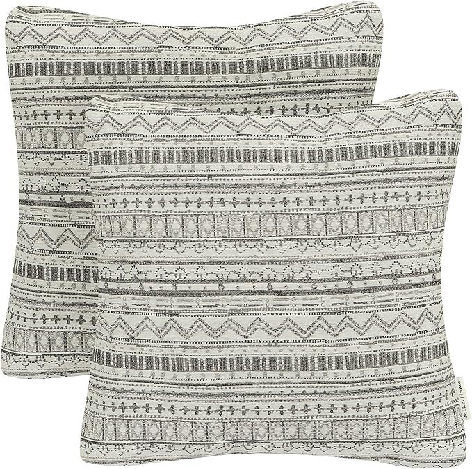 Mika Home Pack of 2 Throw Pillow Cases Decorative Pillow Covers for Home Decoration, Bohemian Striped Geometric Pattern, 22x22 Inches,Gray Cream added by erika grossman