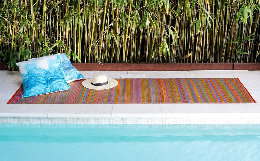 Fab Habitat Striped Outdoor Rug - Waterproof, Fade Resistant, Crease-Free, Reversible - Premium Recycled Plastic - Patio Porch Balcony Deck - Cancun Multicolor - 8x10 ft added by Laurence Bradford