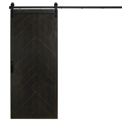 Dogberry Herringbone 36-in x 84-in Midnight Black 1-Panel Stained Knotty Alder Wood Single Barn Door (Hardware Included) Lowes.com added by Madelana Escudero