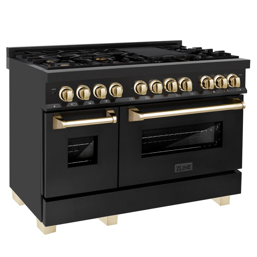 ZLINE KITCHEN & BATH Autograph Edition 48-in 7 Burners 4.2-cu ft / 1.8-cu ft Convection Oven Freestanding Double Oven Dual Fuel Range (Black Stainless Steel with Gold Accents) Lowes.com added by Spoak Member