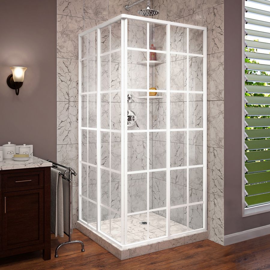 DreamLine French Corner 72-in H x 34-1/2-in W Framed Sliding White Shower Door (Clear Glass) Lowes.com added by Spoak Member