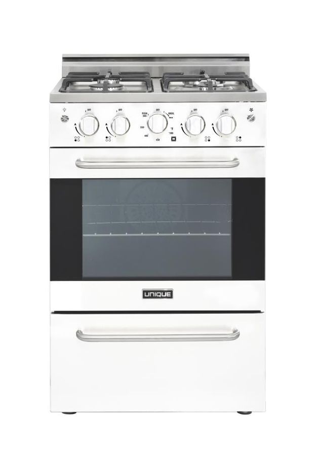 UNIQUE Prestige 24-in 4 Burners 2.3-cu ft Convection Oven Freestanding Gas Range (White) Lowes.com added by Taylor Doyle