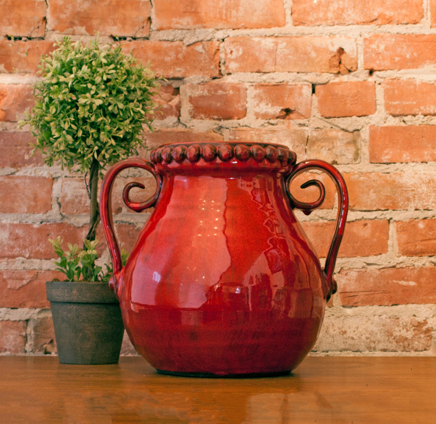 Large Distressed Red Urn: Decorative Ceramic Pottery Container Urn - Platt Designs added by Bridgette Pickering