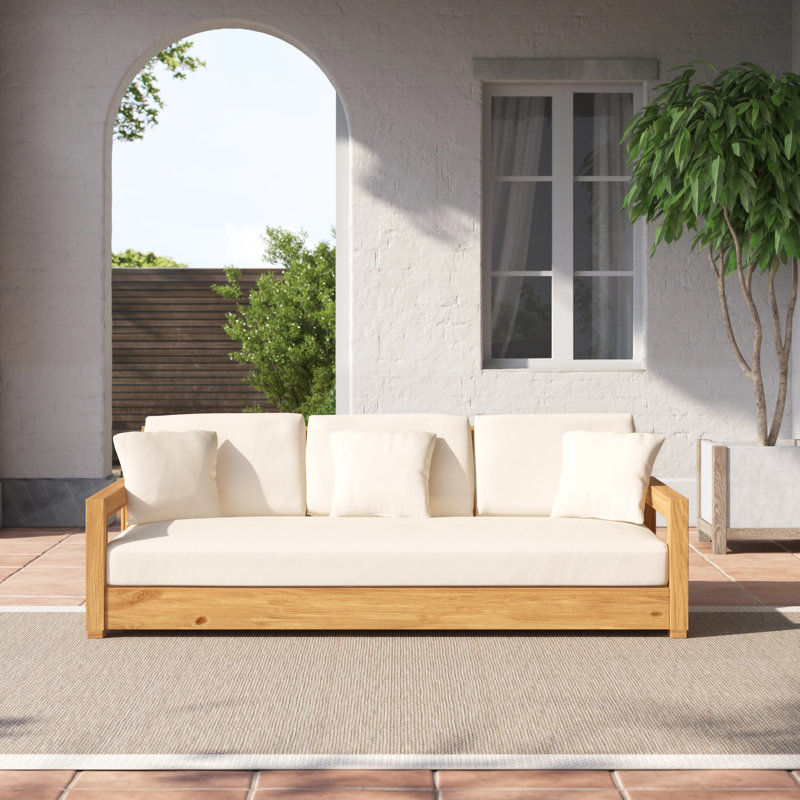 Montford 76.55" Wide Outdoor Teak Patio Sofa with Cushions added by Spoak Member