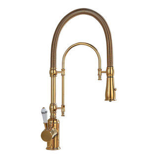 High Arc Swiveling Pull Out Spray Kitchen Faucet with Single Porcelain Handle - Traditional - Kitchen Faucets - by Homary International Limited | Houzz added by Kelsey Fowler